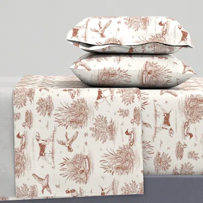 Spoonflower Rustic Hunting Toile De Jouy With Dogs Mallard Ducks Rust Red Bone L Queen Sheet Set