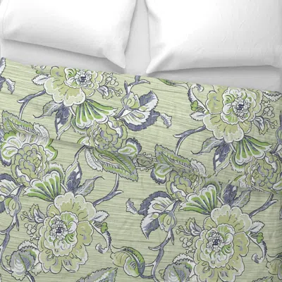 Spoonflower Rustic New Heritage Jacobean Dark Gray/lime On Lime Gray Grass Wallpaper Wide Cotton Sateen 3.5 oz 2