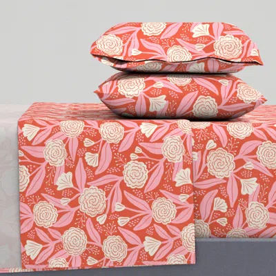 Spoonflower Rustic Painterly Textured Roses - Warm Red Clay & Pink - Medium Scale Full Sheet Set