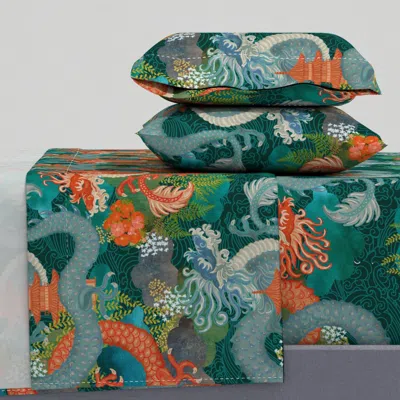 Spoonflower Ryu Ocean Dragon Blue King Sheet Set
