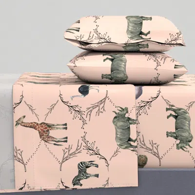 Spoonflower Safari Toile On Pink - Larger Scale Queen Sheet Set