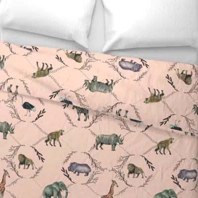 Spoonflower Safari Toile On Pink - Larger Scale Wide Cotton Sateen 3.5 oz 26" X 20" Standard Knife Edge