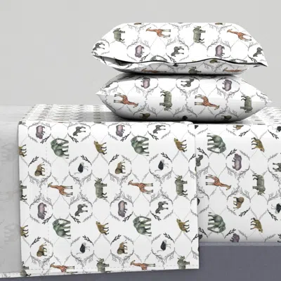 Spoonflower Safari Toile On White - Medium Scale Queen Sheet Set