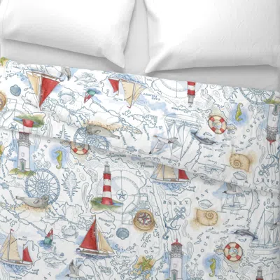 Spoonflower Sail Away Nautical Map Wide Cotton Sateen 3.5 oz 26" X 20" Standard Knife Edge