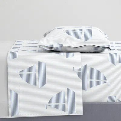 Spoonflower Sailboat Ticking Stripes Modern Nautical Coastal Large Scale Denim Blue Twin Sheet Set