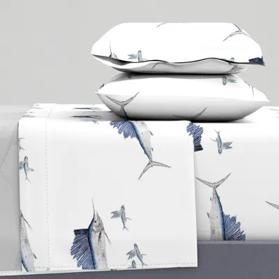 Spoonflower Sailfish And Flying Fish Medium Queen Sheet Set