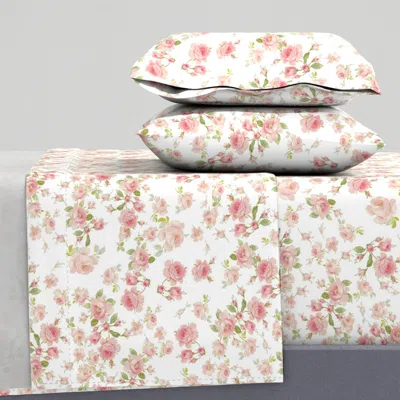 Spoonflower Saint Colette June Roses Peony On White Resized Queen Sheet Set