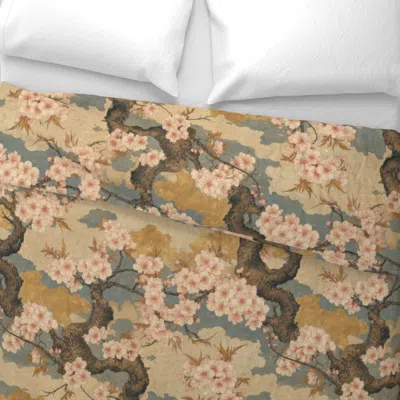 Spoonflower Sakura Gold Cloudscape Chinoiserie Wide Cotton Sateen 3.5 oz 26" X 20" Standard Knife Edge