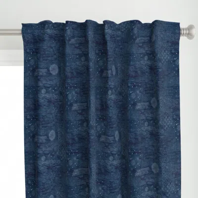 Spoonflower Sashiko Indigo Linen Curtain Panel