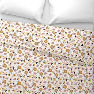 Spoonflower Scandinavian Florals Pink Yellow Black White Wide Cotton Sateen 3.5 oz 26" X 20" Standard Knife Edge