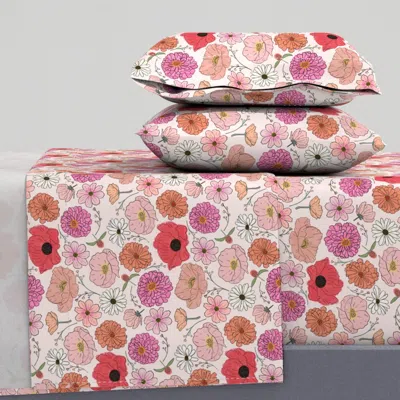 Spoonflower Scattered Watercolor Wildflowers In Blush Full Sheet Set