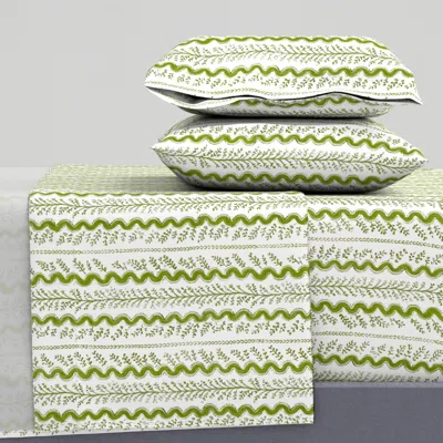 Spoonflower Scout Stripe Olive Cal King Sheet Set