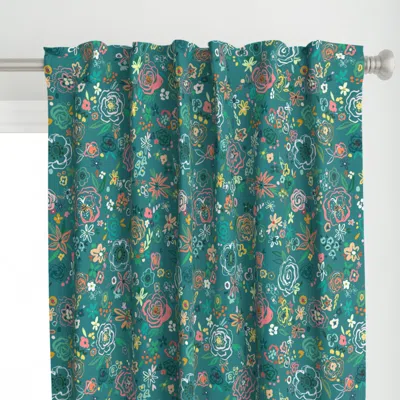 Spoonflower Scribble Flowers Dark Curtain Panel