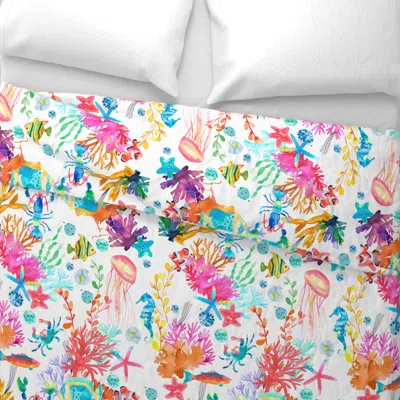 Spoonflower Sea Creatures Multicolor White Wide Cotton Sateen 3.5 oz 26" X 20" Standard Knife Edge