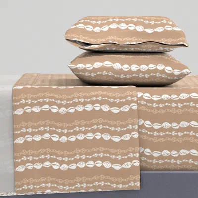 Spoonflower Seashell Strands On Brown Queen Sheet Set