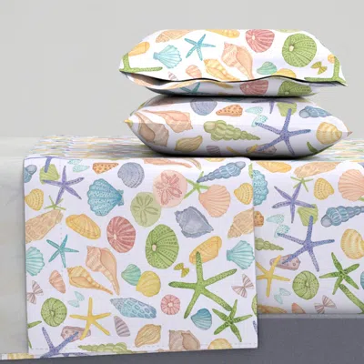 Spoonflower Seashells (blue) Medium Cal King Sheet Set