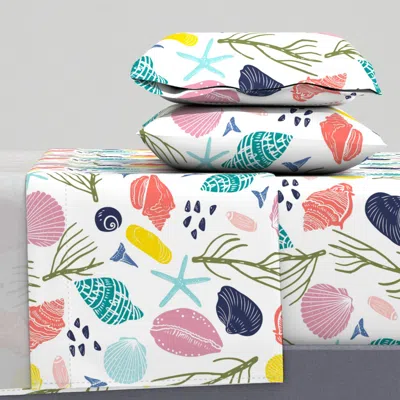 Spoonflower Seashells Of The Carolinas Jumbo White Full Sheet Set