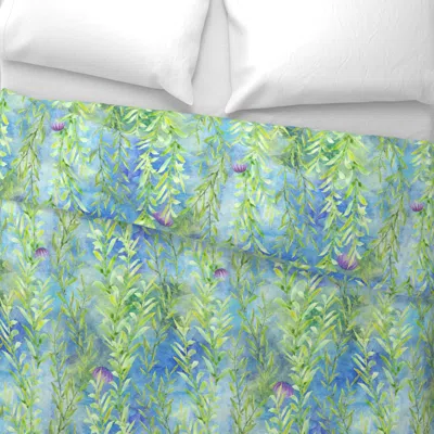 Spoonflower Seaweed Gardens - Green/bubbles On Blue-purple Watercolor King Pillow Sham