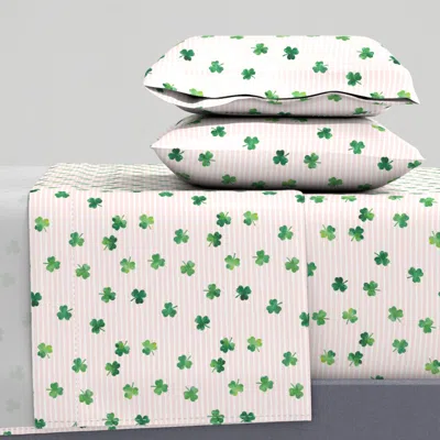Spoonflower Shamrock On Pink Stripes - St Patricks Day King Sheet Set