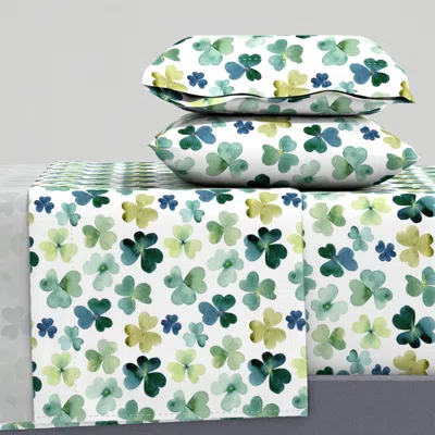 Spoonflower Shamrock Watercolor Garden Queen Sheet Set