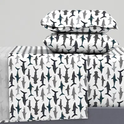 Spoonflower Shark / Sharks Nautical Boys White Kids Ocean Sea Tiger Shark Hammerhead King Sheet Set