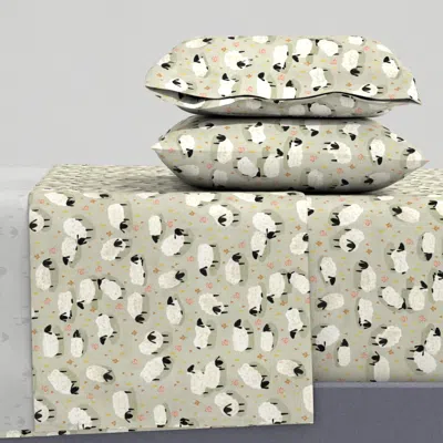 Spoonflower Sheep - Soft Country Rural Charm Gentle & Cozy Homestead - Grey - Medium Queen Sheet Set