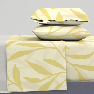 Spoonflower Sherwin-williams Chartreuse Sw 0073 Leafy Vines On Warm Cream - Large King Sheet Set