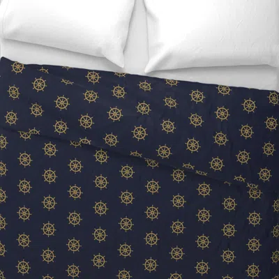 Spoonflower Ship Helm - Gold Navy Wide Cotton Sateen 3.5 oz 26" X 20" Standard Knife Edge