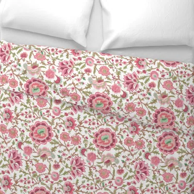 Spoonflower Silk Road Peony Strawberry And Olive Wide Cotton Sateen 3.5 oz 26" X 20" Standard Knife Edge