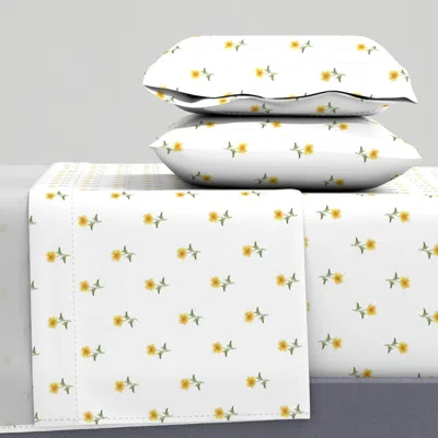 Spoonflower Simple Buttercup Watercolor Floral On White Queen Sheet Set