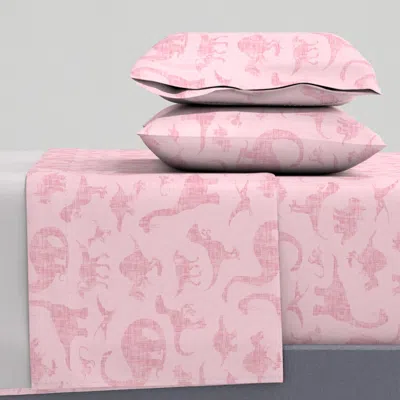 Spoonflower Simple Dinosaur - Woven Texture Prehistoric Creature Design - Soft Pink Full Sheet Set