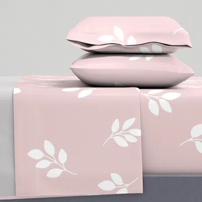 Spoonflower Simple Leaf Pattern Minimal Botanical Design White On Pale Pink L Queen Sheet Set