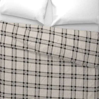 Spoonflower Simple Tartan Plaid - Black/cream Wide Cotton Sateen 3.5 oz 26" X 20" Standard Knife Edge