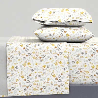Spoonflower Simply Pressed Boho Watercolor Florals Mid Scale King Sheet Set