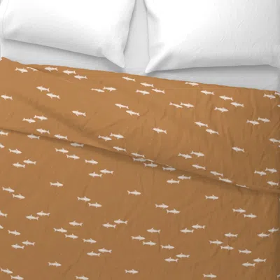 Spoonflower Sketchy Sharks - For The Boys - Earthtone Wide Cotton Sateen 3.5 oz 26" X 20" Standard Knife Edge
