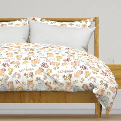 Spoonflower Sm Capybara Spring Flowers Duvet Cover