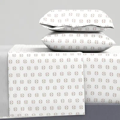 Spoonflower Small Baseball / White / Sports Queen Sheet Set