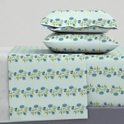 Spoonflower Small Blue Peony Chinoiserie Border - Light Blue Bg King Sheet Set
