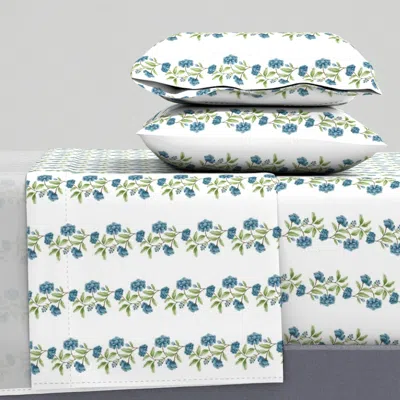 Spoonflower Small Blue Peony Chinoiserie Border - White Bg King Sheet Set
