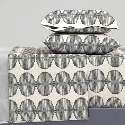 Spoonflower Small Boho Geometric Oval Tan Cream Charcoal Black King Sheet Set
