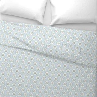 Spoonflower Small Daphne-soft-blue-with-green-and-pink Euro Pillow Sham