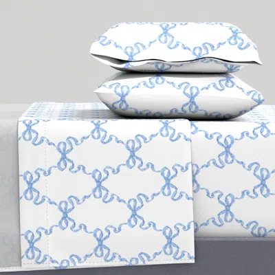 Spoonflower Small Hannah Ribbon Trellis Cornflower On White King Sheet Set