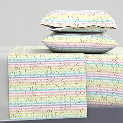 Spoonflower Small Repeat-pastel Rainbow Painted Vertical Stripes And Gold Dots Full Sheet Set