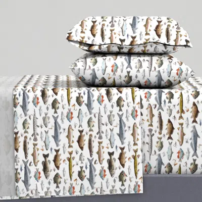 Spoonflower Small Scale - Fish With Flies Cal King Sheet Set