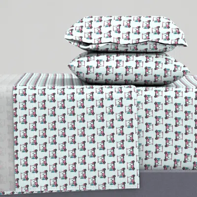 Spoonflower (small Scale) Golf Carts - Pink On Teal Stripes - Lad20 Full Sheet Set