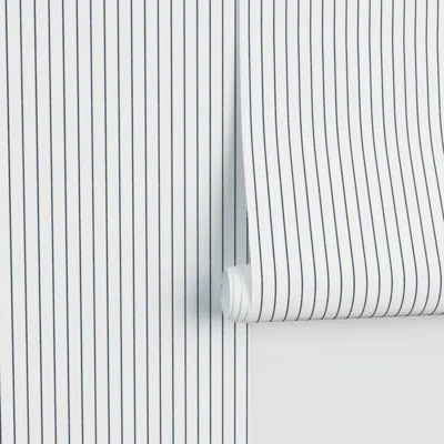 Spoonflower (small Scale) Navy Pin Stripes - C25 Performance 2' X 12' In White