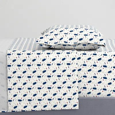 Spoonflower (small Scale) Tee Time - Navy Tan - Golf Themed Fabric V2 C19bs Twin Sheet Set