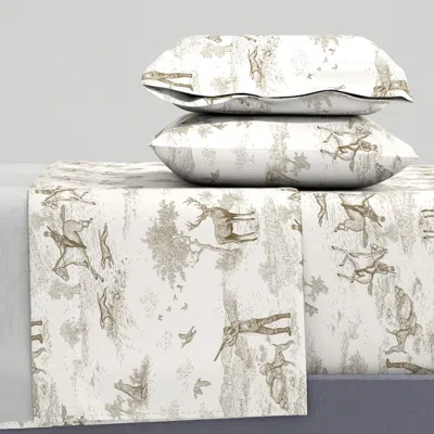 Spoonflower Small Scale Vintage Autumn Countryside Hunt Toile De Jouy Queen Sheet Set