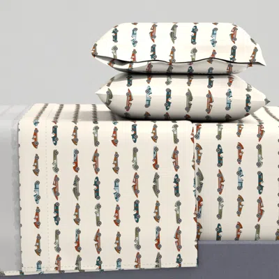 Spoonflower Small Vintage Racecars Fabric - Car Cars Boys Kids Design Full Sheet Set