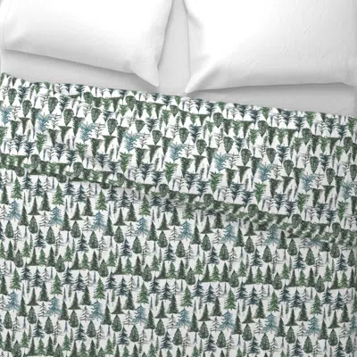 Spoonflower Small Watercolor Trees White Background Wide Cotton Sateen 3.5 oz 26" X 20" Standard Knife Edge